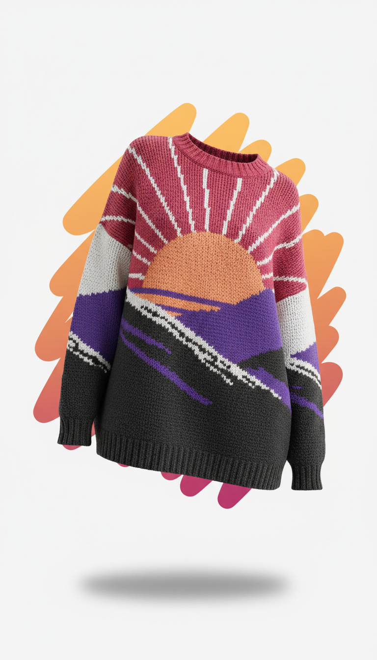 Sunset apricot graphic knit sweater
